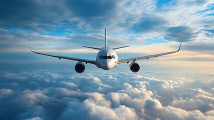 Fototapeta premium Airplane flying above clouds. Concept of travel, journey, and freedom.