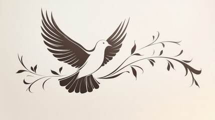 Naklejka premium Simplified Beauty: Dove in Flight Defined by Single Line and Flowing Ribbon