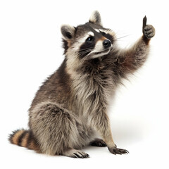 Fototapeta premium Happy Raccoon Giving a Thumbs Up Symbol on White