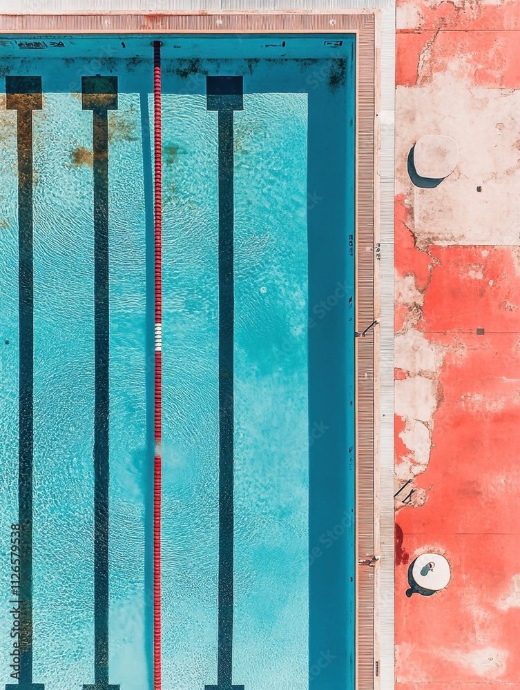 Aufkleber Top-down view captures a vibrant swimming pool with marked lanes, showcasing clear blue water and ample space for text or design. Generative AI