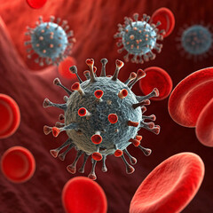 Microscopic View of Viruses in Bloodstream