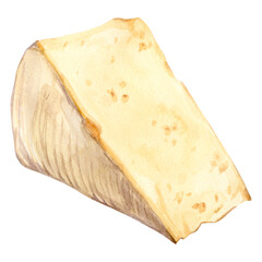 Watercolor cheddar cheese. Dairy fermented product. Hard English cheese isolated on background. Illustration for farm organic product design.