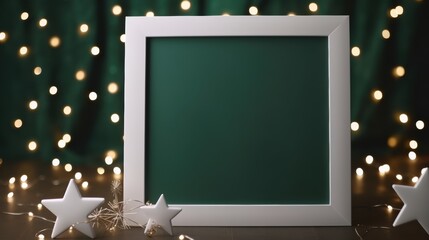Festive Frame with White Stars and Soft Lighting, Ideal for Holiday Greetings