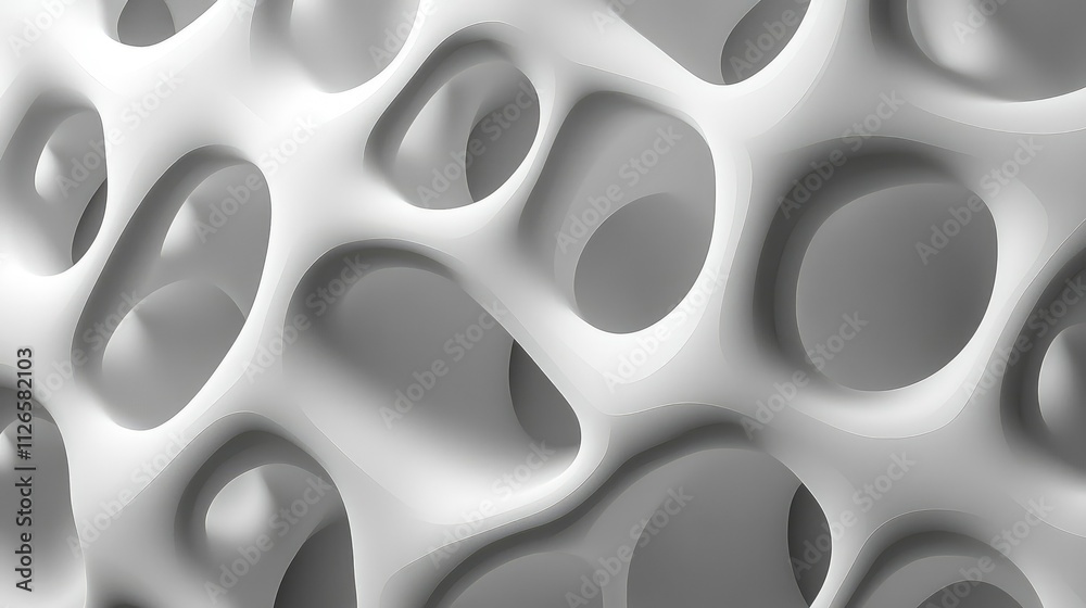 Fototapete abstract grayscale 3d rendering of a porous, organic structure with interconnected cavities and chan
