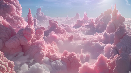 Background of fluffy baby pink pastel cotton candy clouds in the sky,Pink magenta fantastic clouds, sky and landscape. Gentle colors and bright lights
