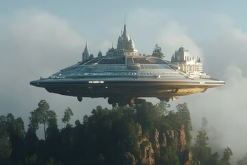Fantasy world. spaceship, U.F.O, Generative AI
