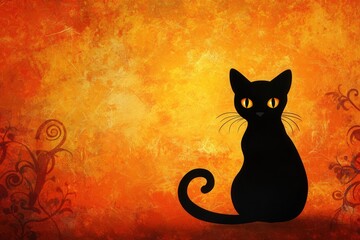 black cat silhouette on a vibrant orange background