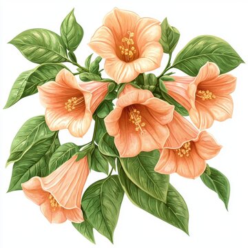 peach flowers and green leaves clip art preview