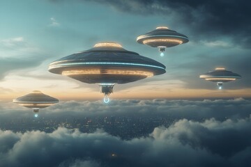 Fototapeta premium Fantasy world. spaceship, U.F.O, Generative AI