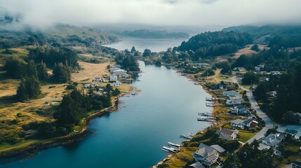 Fototapeta premium Aerial View of Coastal Town River