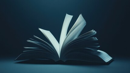 Realistic mockup of an open book viewed from the side with flipping pages
