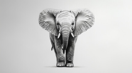 Elephant Detailed Naturalistiс Illustration in Black and White. Intricate Pencil Artwork.  Zoological Monochrome animal Anatomy Drawing