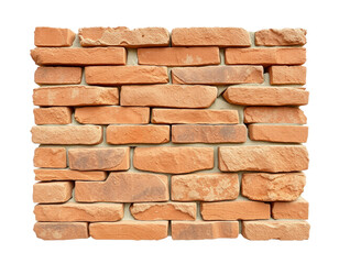 Fototapeta premium Rustic Brick Wall Isolated on White Background, Textured Construction Material Design, PNG Transparent.
