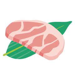 アイソメトリック_竹の葉に乗った肉のイラスト