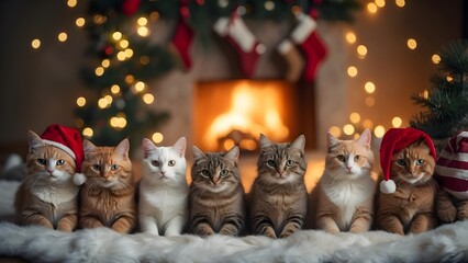 An image of several Christmas kitties in a nice and festive setting. By Pham Ty, Christmas season