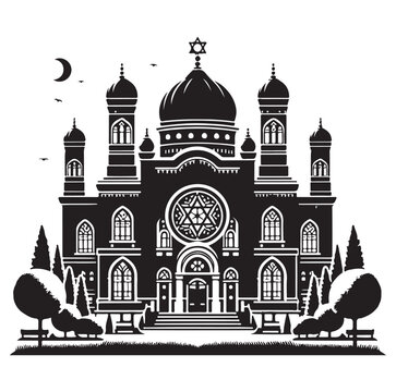 black synagogue building silhouette night scene clip art preview
