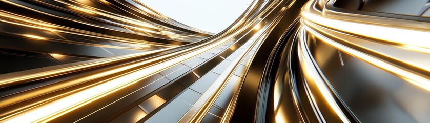 Obraz premium Mesmerizing Golden Ribbons of Light - Abstract Futuristic Backdrop