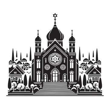 black synagogue building with star of david clip art preview
