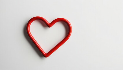 red heart shaped 3d illustration outline lies on clean white background.