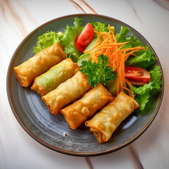 Crispy Vegetable Spring Rolls with Fresh Salad and Lettuce