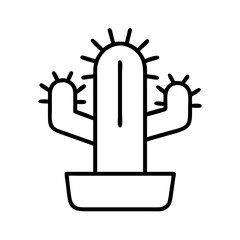 cactus icon, nature vector icon, environment vector icon - black outline icon of cactus symbolizing nature, environment, and seasonal in simple design.