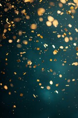 Green background with scattered golden confett