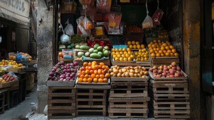 colorful fruit market display with fresh produce