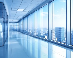 Modern Office Corridor with City View