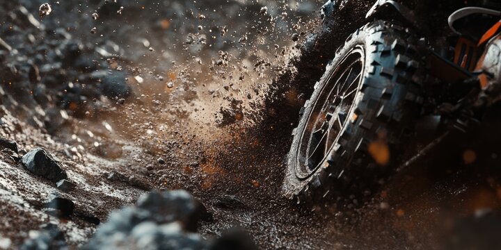 ATV Mud Splash Action Shot: Off-Road Adventure in the Dirt