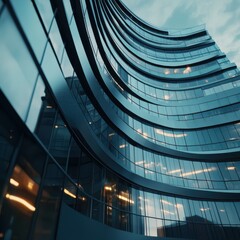 Obraz premium Architectural Masterpiece: A Captivating Curved Glass Facade