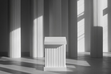 Obraz premium Minimalist White Pedestal with Columns and Sunlight