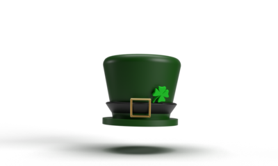 Hat cup leaf green golden black color object symbol sign st. saint patrick day 17 seventeen day march month irish leprechaun clover shamrock ireland culture costume character money season greeting 