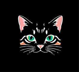 Black and wight cat for t-shirt