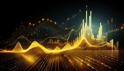 Naklejka premium abstract financial data visualization with glowing yellow lines and numbers