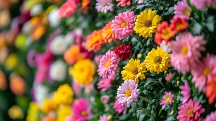 A vibrant display of colorful chrysanthemums dais flowers background