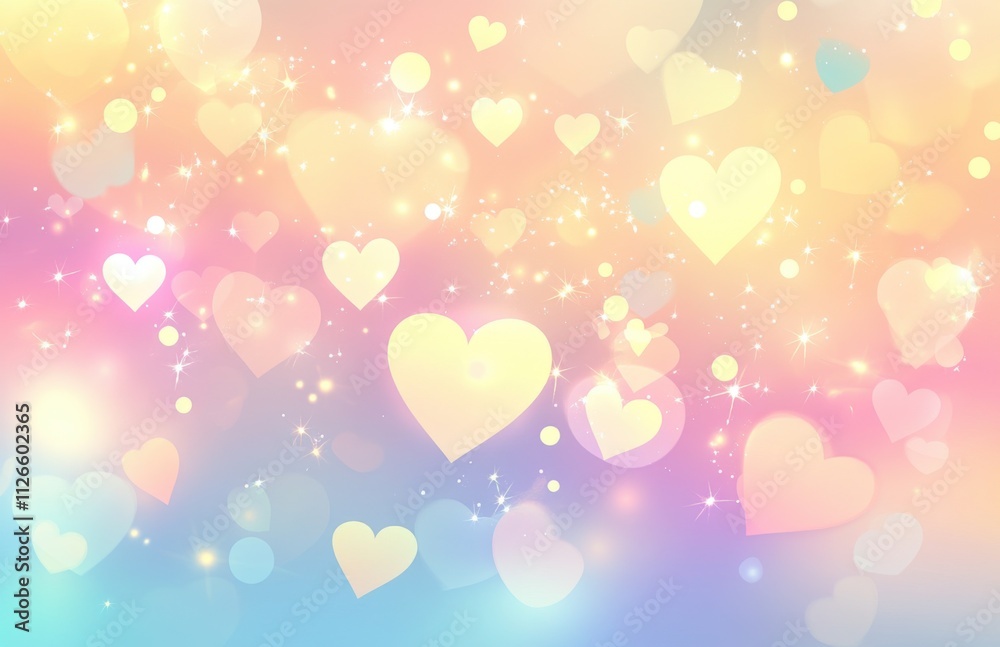 Poster a pastel background with hearts and stars, creating an enchanting valentine's day atmosphere. soft h