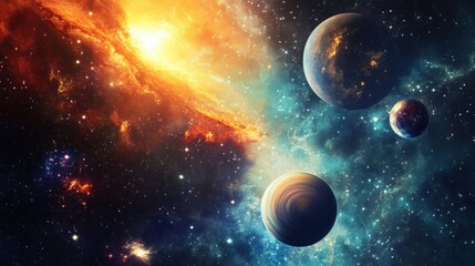 Fototapeta premium colorful cosmic scene with planets and galaxies