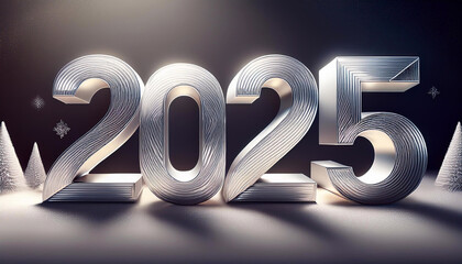 2025, tło lub kartka na Nowy Rok, błyszczący napis, tapeta do projektu, strona www, grafika, srebrny kolor