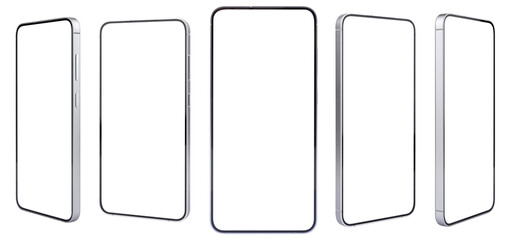 collection of smartphone mockup blank screen isolated on white background