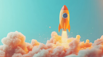 A rocket launched into space symbolizes innovation and research. It is ideal for technology and science topics.