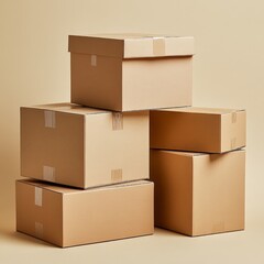 Stack of Cardboard Boxes in Various Sizes for Shipping Use