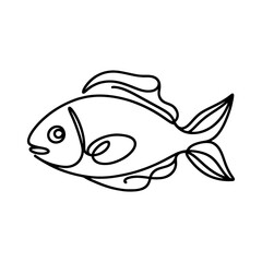 Simple black and white illustration of a fish swimming, perfect for children's books or educational materials