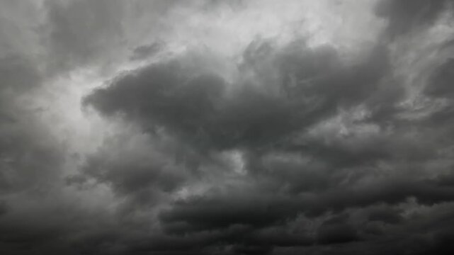 timelapse of dark dramatic sky with black stormy clouds before rain as abstract background, extreme weather

