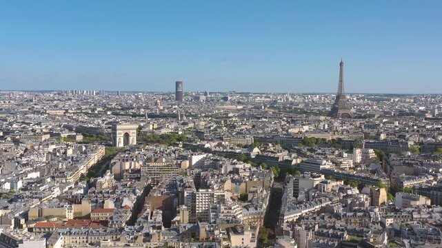 PARIS, FRANCE - OCTOBER 3, 2024: Stunning aerial view captures iconic landmarks across the vibrant city skyline