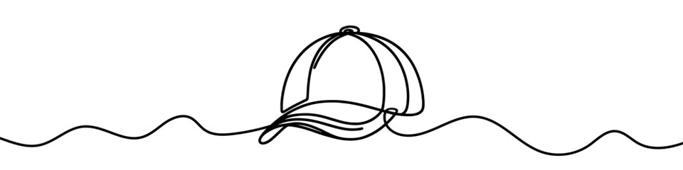 Continuous line drawing of baseball cap. One line drawing of a baseball cap. Vector illustration.
