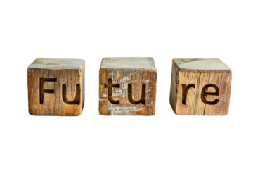 Charming wooden blocks featuring the word "Future" in an eye-catching layout isolated on transparent background