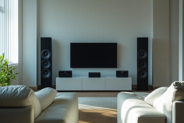 modern living room with audio equipment and television