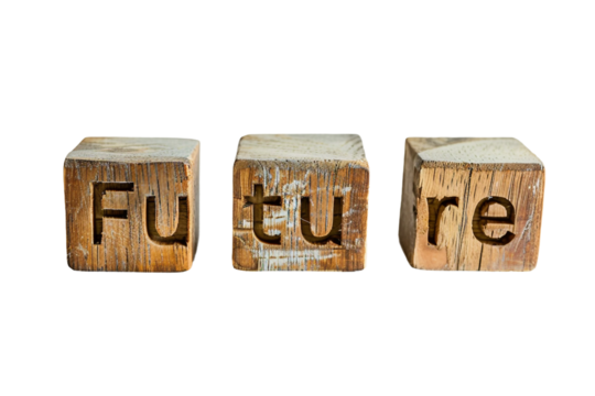 Charming wooden blocks featuring the word "Future" in an eye-catching layout isolated on transparent background