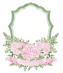 Pink Hydrangea Flower Wedding Crest - Monogram Crest - Hydrangea Floral Luxury Watercolor Wedding Crest - Romantic Wedding Crest- Boho Hydrangea