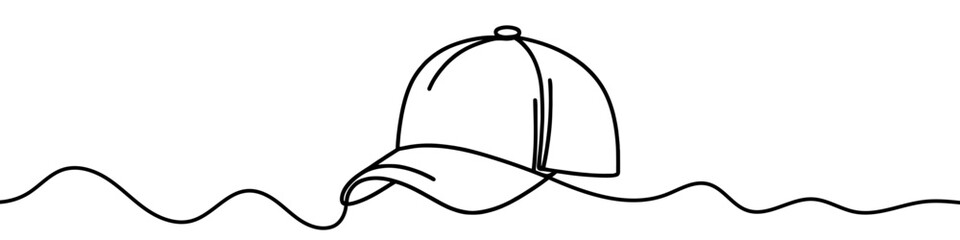 Continuous line drawing of baseball cap. One line drawing of a baseball cap. Vector illustration.